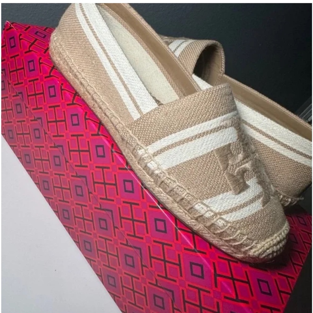 Tory Burch Beige and White Espadrilles